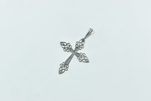 14K 3D Filigree Cross Christian Faith Symbol Charm/Pendant White Gold