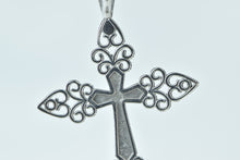 Load image into Gallery viewer, 14K 3D Filigree Cross Christian Faith Symbol Charm/Pendant White Gold