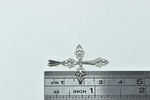 14K 3D Filigree Cross Christian Faith Symbol Charm/Pendant White Gold