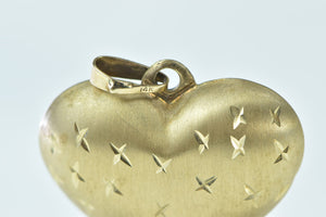 14K Puffy Heart X Pattern Love Symbol Checkered Pendant Yellow Gold