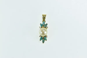 14K Pearl Turquoise Diamond Vintage Statement Pendant Yellow Gold