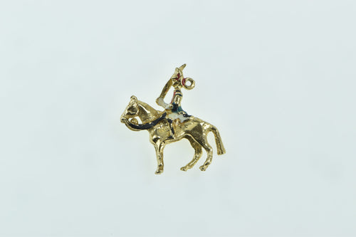 9K 3D Enamel British Soldier Horse Back Vintage Charm/Pendant Yellow Gold