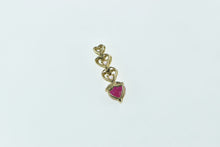 Load image into Gallery viewer, 14K Heart Syn. Ruby Pink Topaz Diamond Drop Pendant Yellow Gold