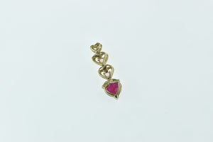 14K Heart Syn. Ruby Pink Topaz Diamond Drop Pendant Yellow Gold