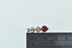 14K Heart Syn. Ruby Pink Topaz Diamond Drop Pendant Yellow Gold