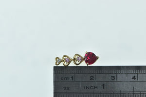 14K Heart Syn. Ruby Pink Topaz Diamond Drop Pendant Yellow Gold