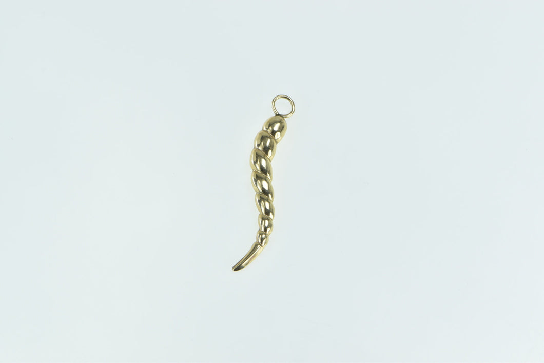 14K Puffy Italian Horn Spiritual Protection Symbol Pendant Yellow Gold