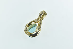 14K Pear Blue Topaz White Sapphire Vintage Statement Pendant Yellow Gold