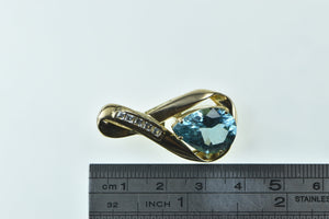 14K Pear Blue Topaz White Sapphire Vintage Statement Pendant Yellow Gold