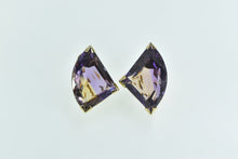 Load image into Gallery viewer, 14K Trillion Ametrine Ornate French Clip Statement Earrings Yellow Gold