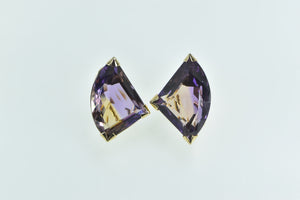 14K Trillion Ametrine Ornate French Clip Statement Earrings Yellow Gold