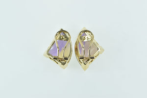 14K Trillion Ametrine Ornate French Clip Statement Earrings Yellow Gold