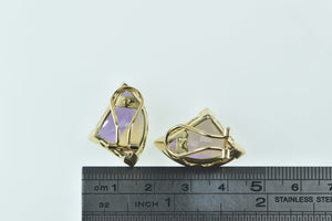 14K Trillion Ametrine Ornate French Clip Statement Earrings Yellow Gold