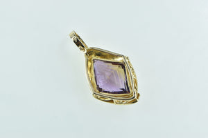 14K Faceted Amethyst Diamond Accent Statement Pendant Yellow Gold