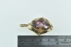 14K Faceted Amethyst Diamond Accent Statement Pendant Yellow Gold