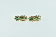 Load image into Gallery viewer, 14K Oval Emerald Diamond Halo Vintage Stud Earrings Yellow Gold