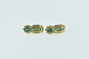 14K Oval Emerald Diamond Halo Vintage Stud Earrings Yellow Gold