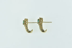 14K Oval Emerald Diamond Halo Vintage Stud Earrings Yellow Gold