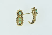 Load image into Gallery viewer, 14K Oval Emerald Diamond Halo Vintage Stud Earrings Yellow Gold