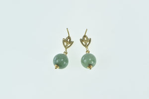 14K 8.3mm Jade Ball Sphere Bead Dangle Statement Earrings Yellow Gold