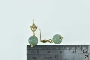 14K 8.3mm Jade Ball Sphere Bead Dangle Statement Earrings Yellow Gold