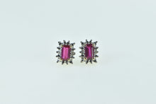 Load image into Gallery viewer, 10K Emerald Cut Syn. Ruby Diamond Vintage Stud Earrings Yellow Gold