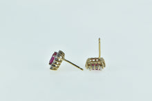 Load image into Gallery viewer, 10K Emerald Cut Syn. Ruby Diamond Vintage Stud Earrings Yellow Gold