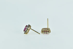 10K Emerald Cut Syn. Ruby Diamond Vintage Stud Earrings Yellow Gold