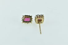 Load image into Gallery viewer, 10K Emerald Cut Syn. Ruby Diamond Vintage Stud Earrings Yellow Gold