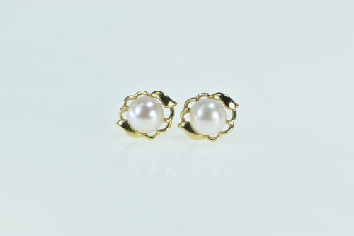 14K Vintage Pearl Freeform Wavy Statement Stud Earrings Yellow Gold