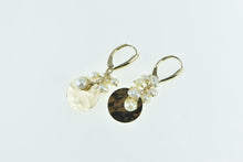 Load image into Gallery viewer, 14K Pearl Fringe Tassel Hammered Circle Dangle Earrings Yellow Gold