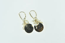 Load image into Gallery viewer, 14K Pearl Fringe Tassel Hammered Circle Dangle Earrings Yellow Gold