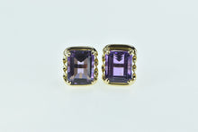 Load image into Gallery viewer, 14K Emerald Cut Amethyst Vintage Solitaire Stud Earrings Yellow Gold