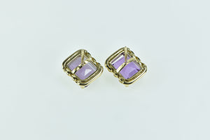 14K Emerald Cut Amethyst Vintage Solitaire Stud Earrings Yellow Gold