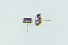 Load image into Gallery viewer, 14K Emerald Cut Amethyst Vintage Solitaire Stud Earrings Yellow Gold