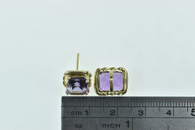 Load image into Gallery viewer, 14K Emerald Cut Amethyst Vintage Solitaire Stud Earrings Yellow Gold