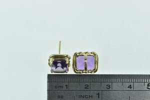 14K Emerald Cut Amethyst Vintage Solitaire Stud Earrings Yellow Gold