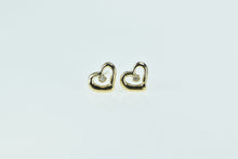 Load image into Gallery viewer, 14K Heart Love Symbol Diamond Inset Classic Stud Earrings Yellow Gold