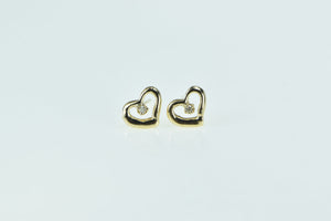 14K Heart Love Symbol Diamond Inset Classic Stud Earrings Yellow Gold