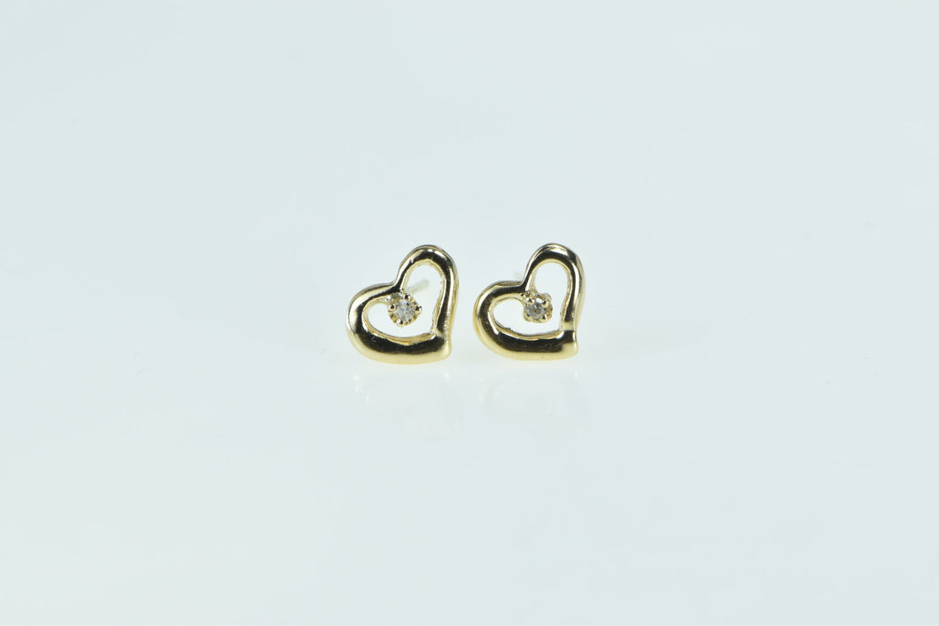 14K Heart Love Symbol Diamond Inset Classic Stud Earrings Yellow Gold