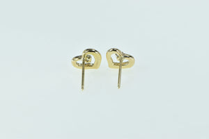 14K Heart Love Symbol Diamond Inset Classic Stud Earrings Yellow Gold