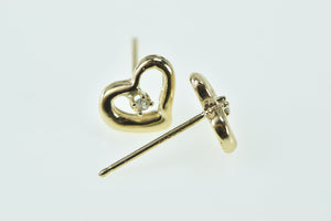 14K Heart Love Symbol Diamond Inset Classic Stud Earrings Yellow Gold