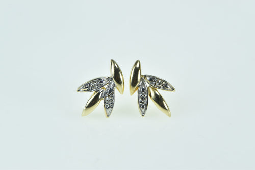 14K Vintage Diamond Petal Leaf Cluster Stud Earrings Yellow Gold