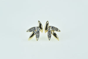 14K Vintage Diamond Petal Leaf Cluster Stud Earrings Yellow Gold