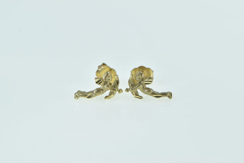 14K Cupid Baby Cherub Guardian Angel Stud Earrings Yellow Gold