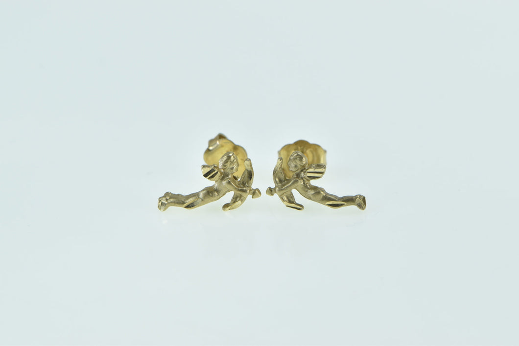 14K Cupid Baby Cherub Guardian Angel Stud Earrings Yellow Gold