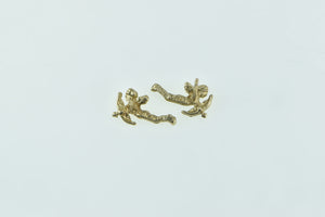 14K Cupid Baby Cherub Guardian Angel Stud Earrings Yellow Gold