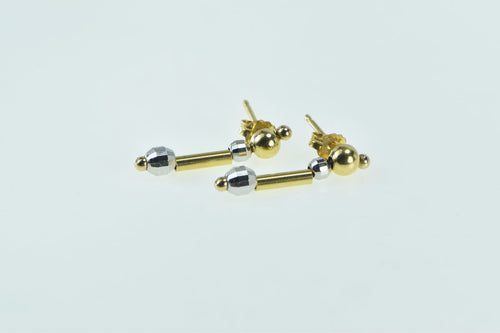 14K Two Tone Vintage Dangle Disco Ball Bar Earrings Yellow Gold