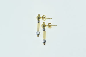 14K Two Tone Vintage Dangle Disco Ball Bar Earrings Yellow Gold