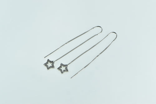 14K Vintage Diamond Star Dangle Chain Through Ear Earrings White Gold